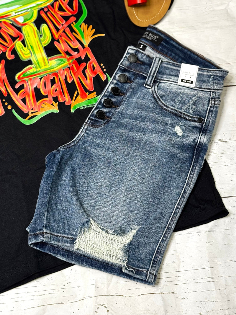 Shop Envi Me The New Summer Judy Blue Button Denim Mid Thigh Shorts