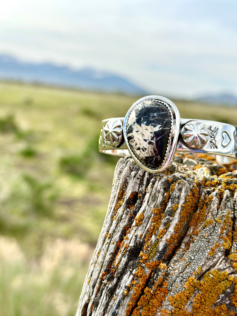 Shop Envi Me Bracelets Silver & Kingman Turquoise The Nopal Native American Sterling Silver & White Buffalo Turquoise (Real) Southwest Cuff Bracelet