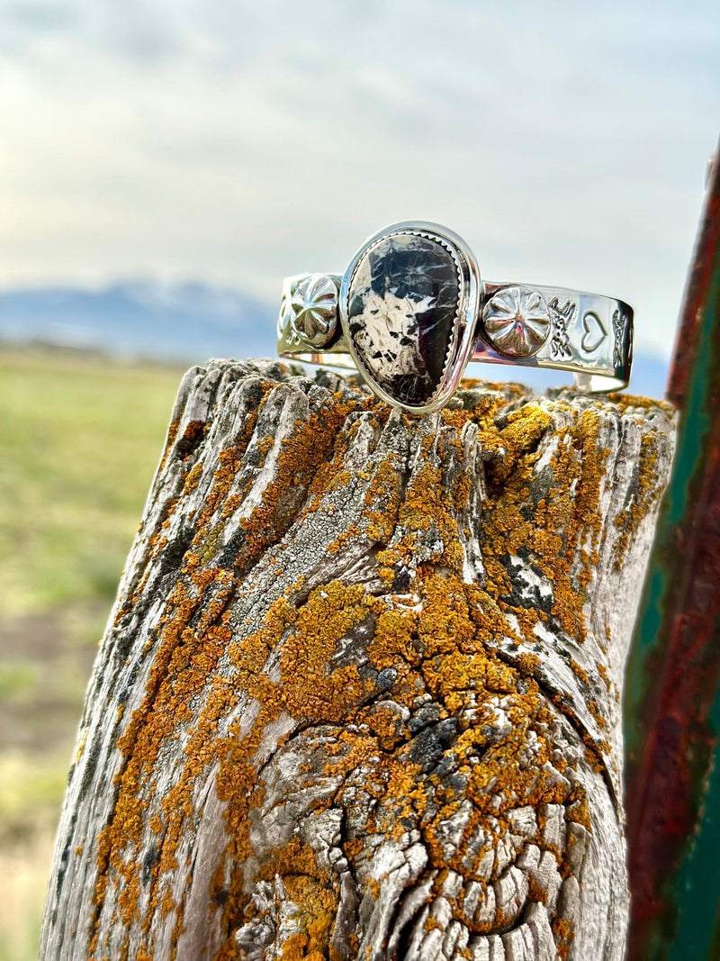 Shop Envi Me Bracelets Silver & Kingman Turquoise The Nopal Native American Sterling Silver & White Buffalo Turquoise (Real) Southwest Cuff Bracelet