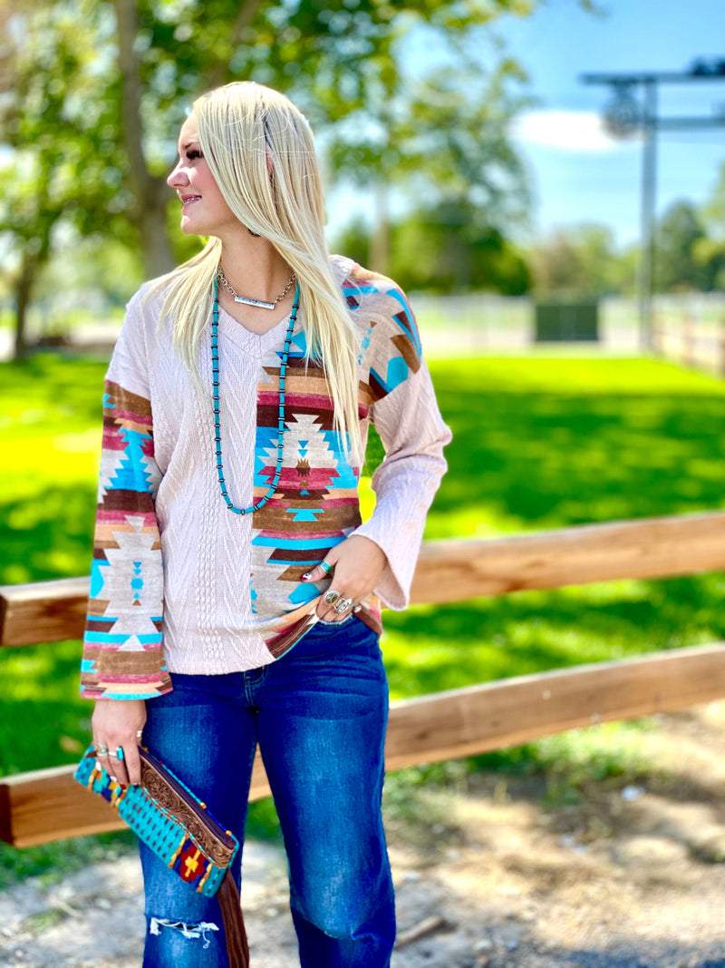 Shop Envi Me Tops and Tunics The North of Telluride Cable Knit Aztec Pullover