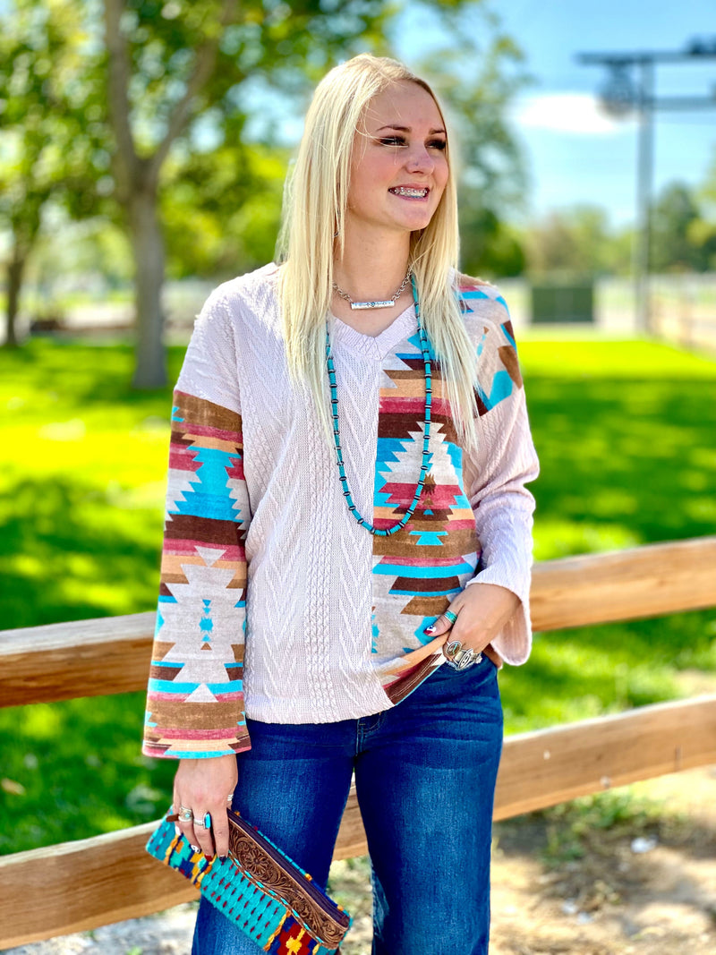 Shop Envi Me Tops and Tunics The North of Telluride Cable Knit Aztec Pullover