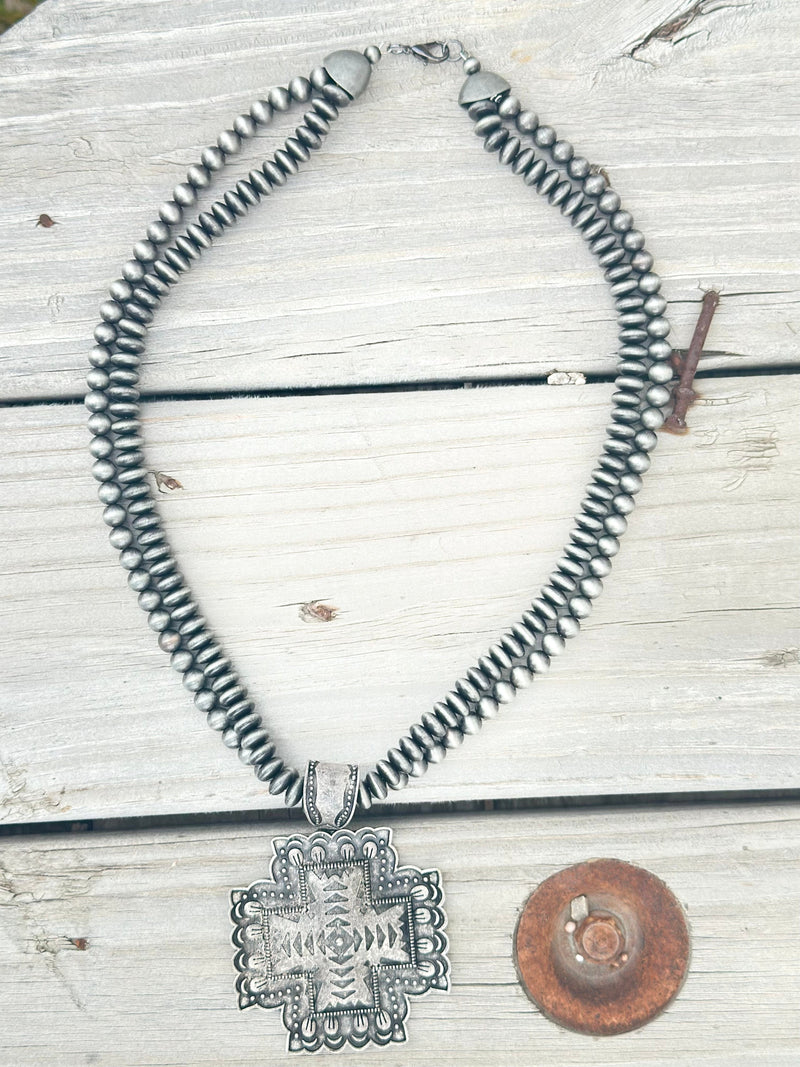 Shop Envi Me Jewelry The Old Silver Cross on Silver Beads Necklace