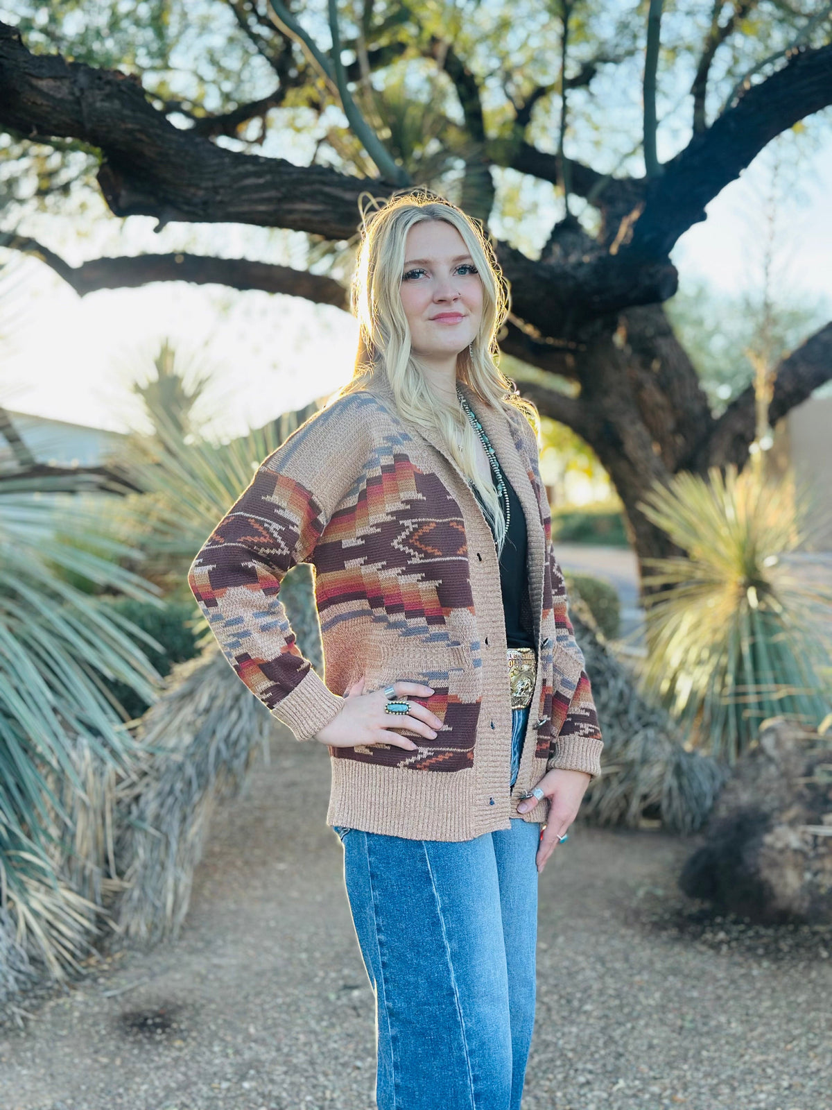 Shop Envi Me Cardigans and Kimonos The Oregon Trail Western Concho Sweater Cardigan