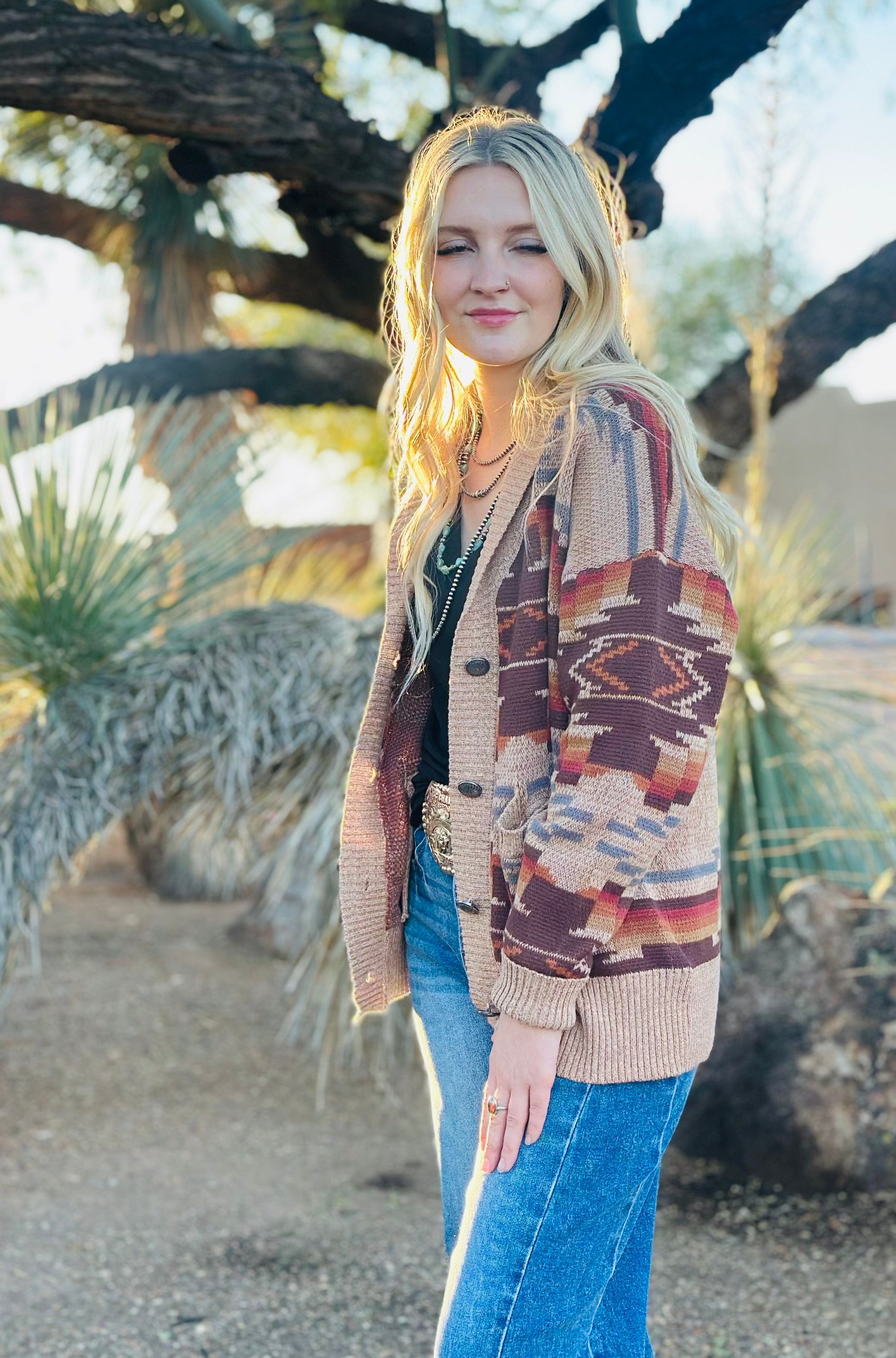 Shop Envi Me Cardigans and Kimonos The Oregon Trail Western Concho Sweater Cardigan