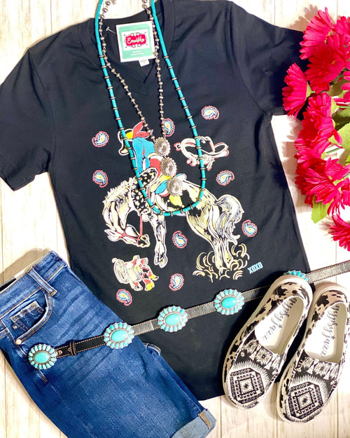 Shop Envi Me Tops and Tunics The Paisley Cowboy Bronc V Neck Tee