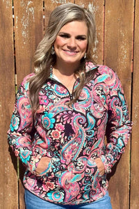 Shop Envi Me Tops and Tunics The Paisley On The Plains Quarter Zip Aztec Pullover