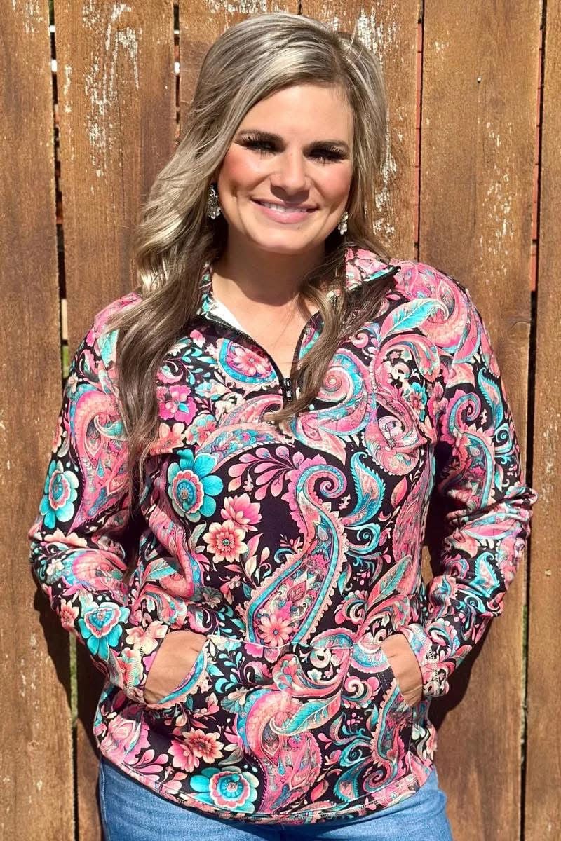 Shop Envi Me Tops and Tunics The Paisley On The Plains Quarter Zip Aztec Pullover