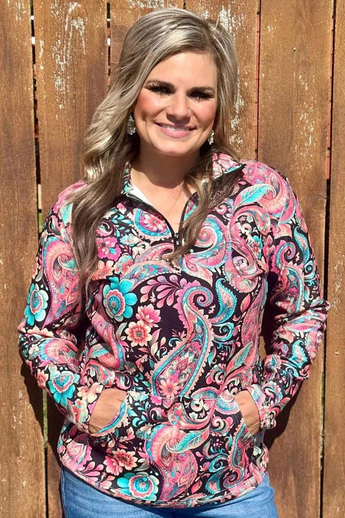 Shop Envi Me Tops and Tunics The Paisley On The Plains Quarter Zip Aztec Pullover