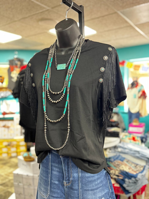Shop Envi Me Tops and Tunics The Pancho Villa Concho Fringe Top
