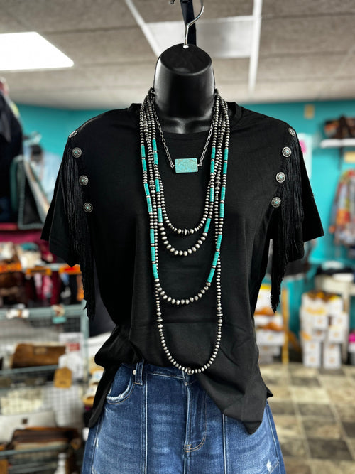 Shop Envi Me Tops and Tunics The Pancho Villa Concho Fringe Top
