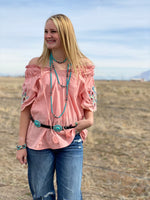 Shop Envi Me tops The Peachy Senorita Embroidered Top