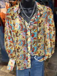 Shop Envi Me tops The Pin Up Cowgirl Chiffon Button Up Top