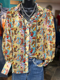 Shop Envi Me tops The Pin Up Cowgirl Chiffon Button Up Top
