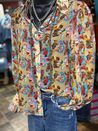 Shop Envi Me tops The Pin Up Cowgirl Chiffon Button Up Top