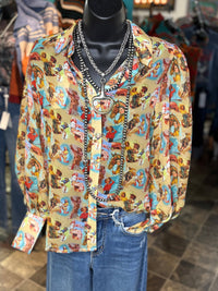 Shop Envi Me tops The Pin Up Cowgirl Chiffon Button Up Top