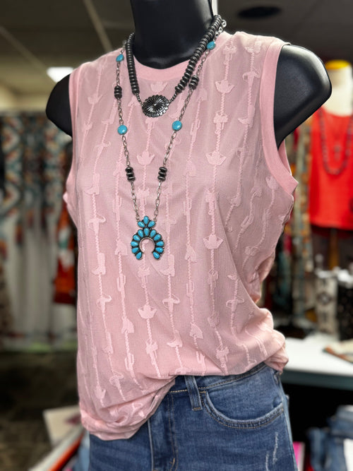 Shop Envi Me Tops and Tunics The Pink Lindy Lace Western Sleeveless Top