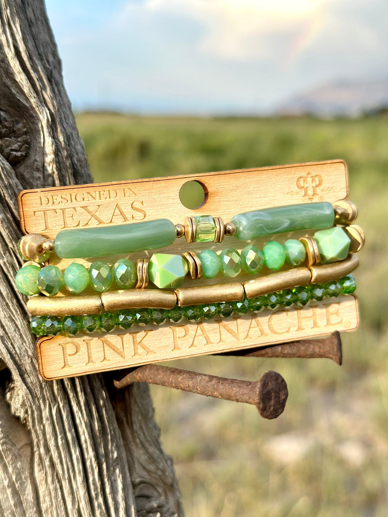 Shop Envi Me Jewelry Stack Set / Green The Pink Panache Autumn Green & Gold Stack Bracelet Set