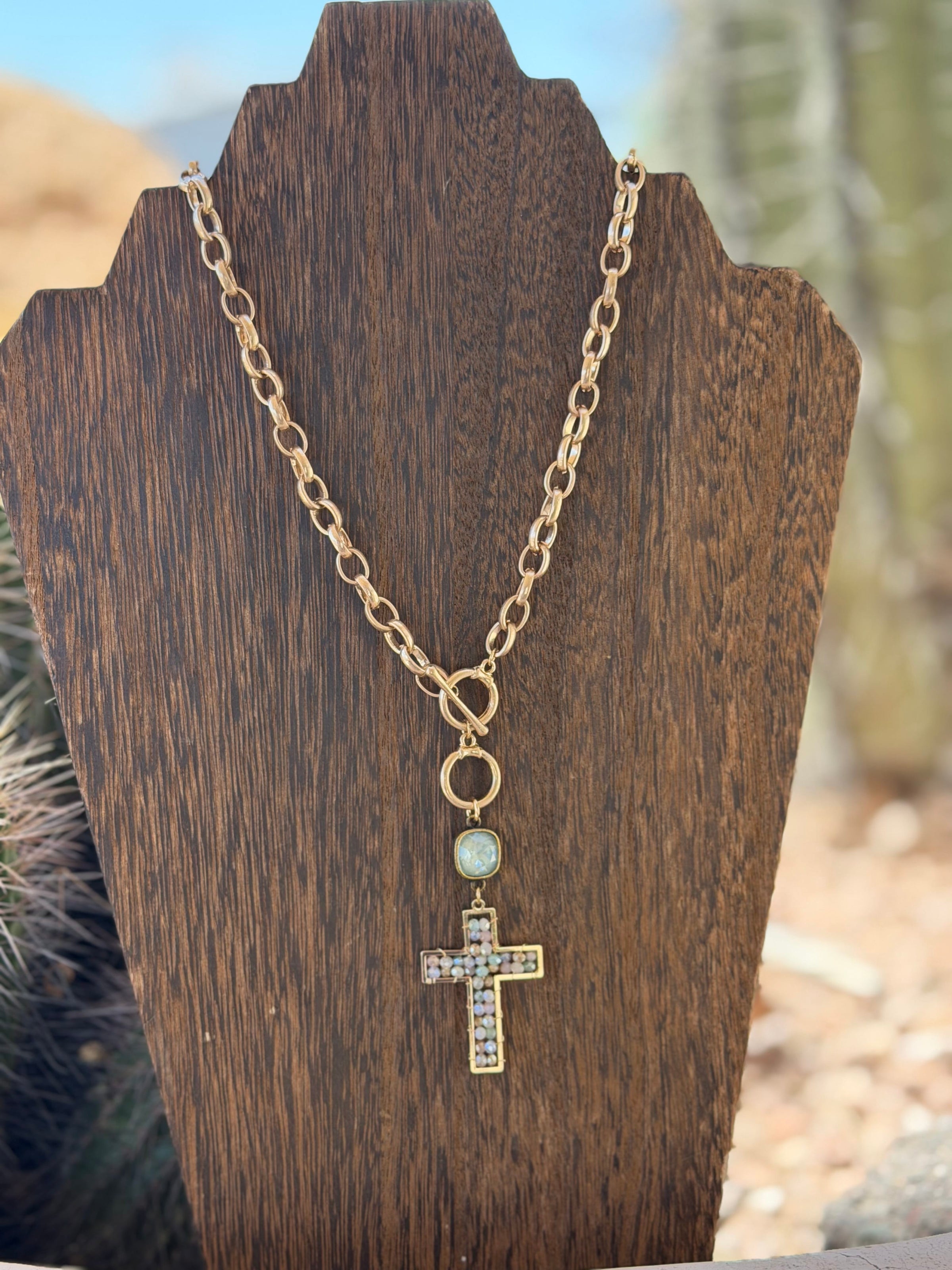 Shop Envi Me Jewelry Necklace / Multi The Pink Panache Crystal Cross In Gold Necklace