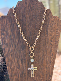 Shop Envi Me Jewelry Necklace / Multi The Pink Panache Crystal Cross In Gold Necklace