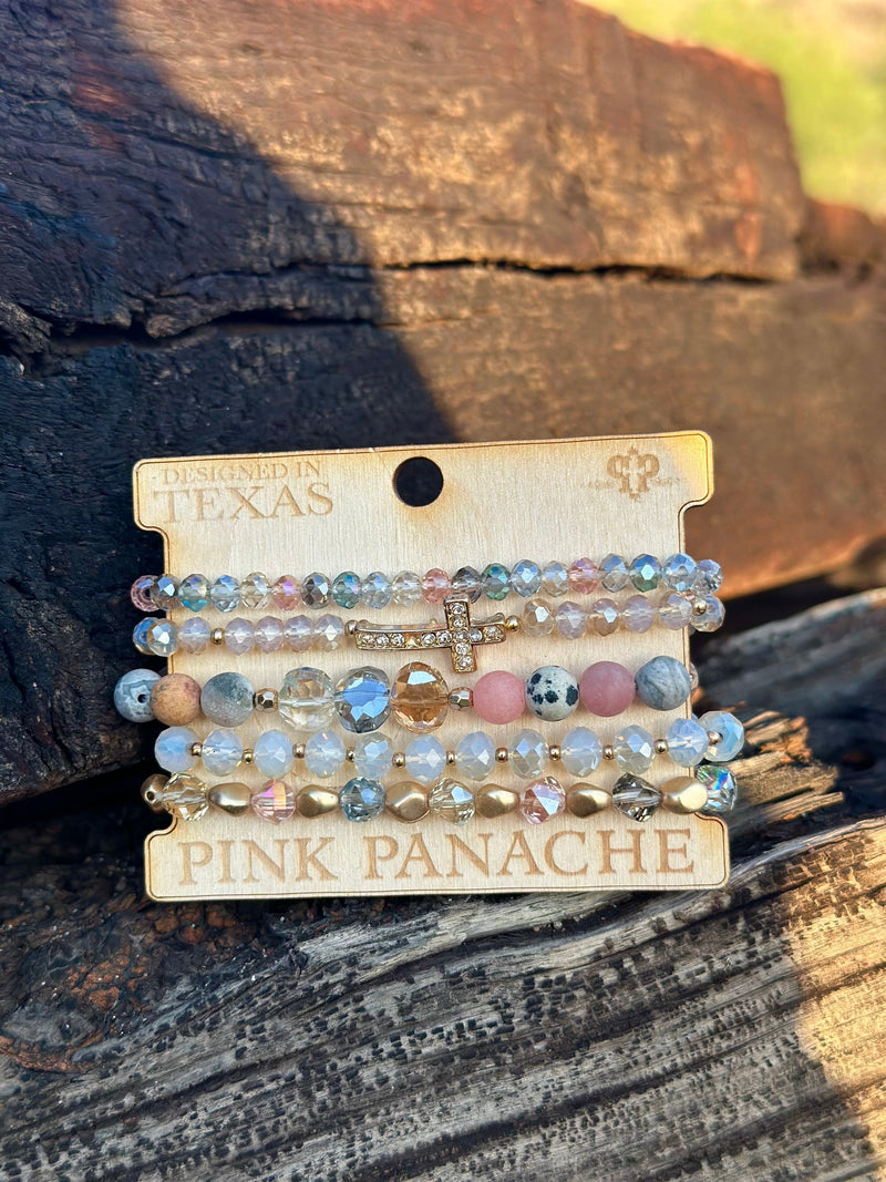 Shop Envi Me Jewelry Stack Set / Multi The Pink Panache Crystal Cross Stack Bracelet Set