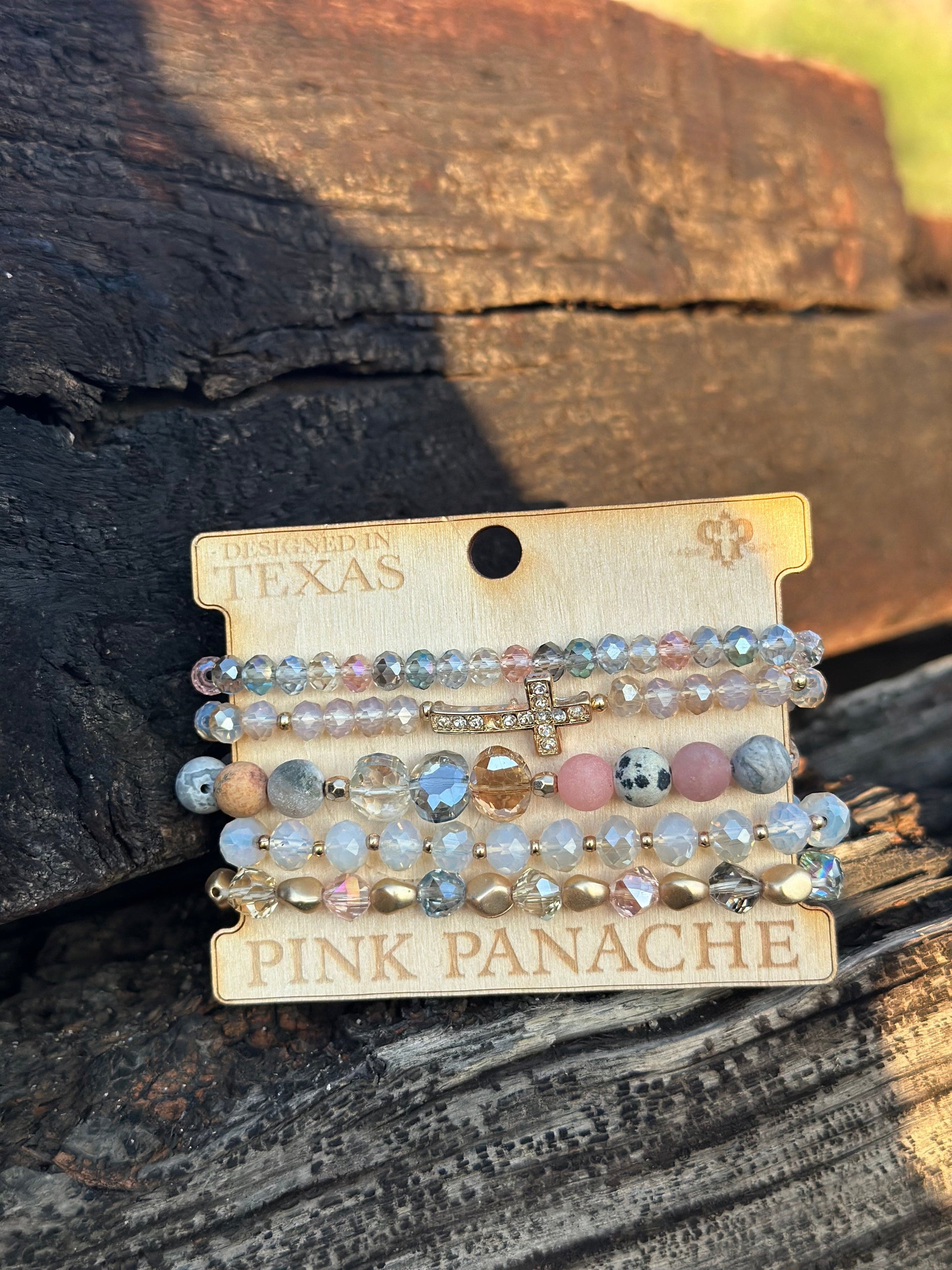 Shop Envi Me Jewelry Stack Set / Multi The Pink Panache Crystal Cross Stack Bracelet Set