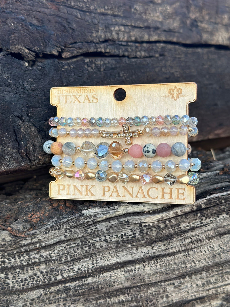 Shop Envi Me Jewelry Stack Set / Multi The Pink Panache Crystal Cross Stack Bracelet Set