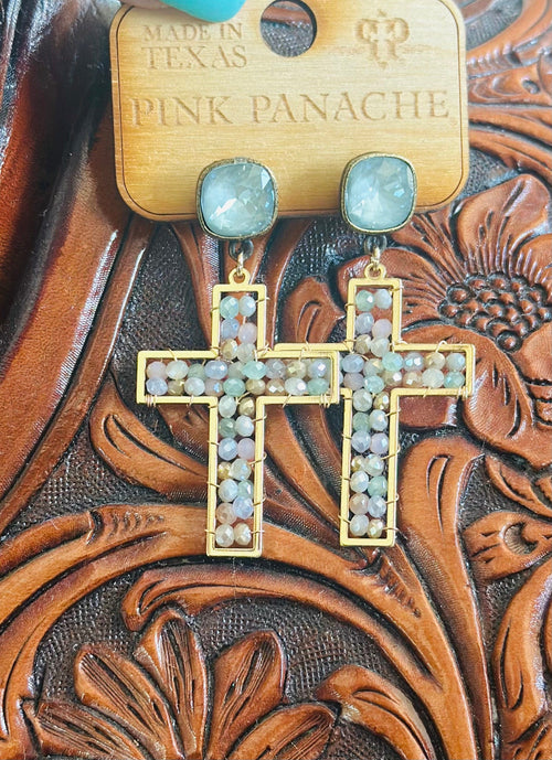 Shop Envi Me Earring Gold The Pink Panache Gold & Crystal Cross Drop Earrings