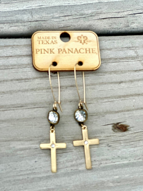 Shop Envi Me Earring Gold The Pink Panache Gold & Crystal Cross Drop Earrings