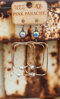 Shop Envi Me Earrings The Pink Panache Gold Rectangles with Pearls Earrings