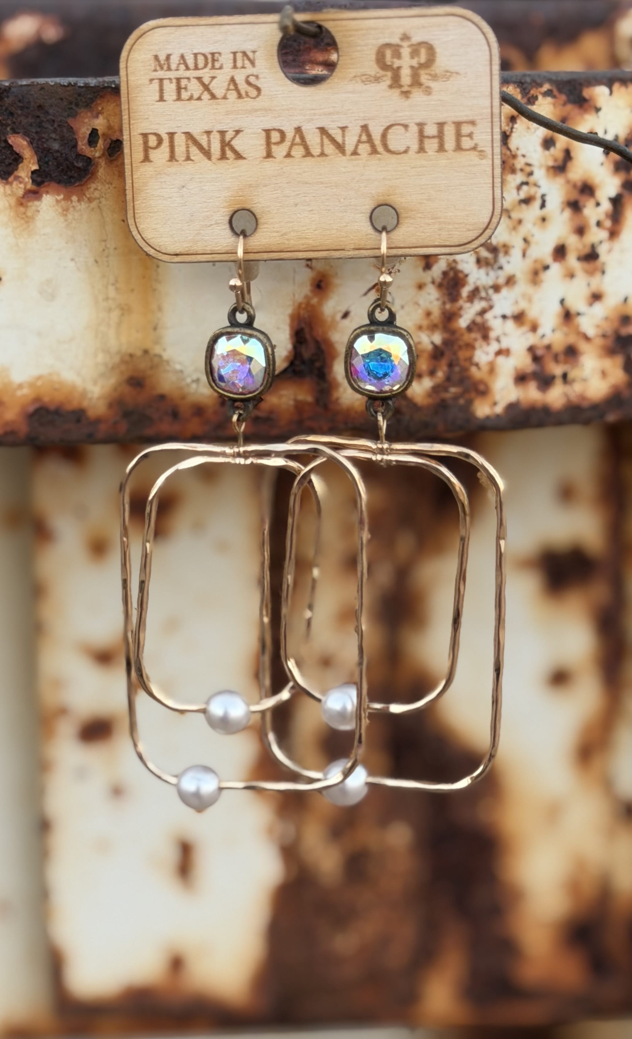 Shop Envi Me Earrings The Pink Panache Gold Rectangles with Pearls Earrings