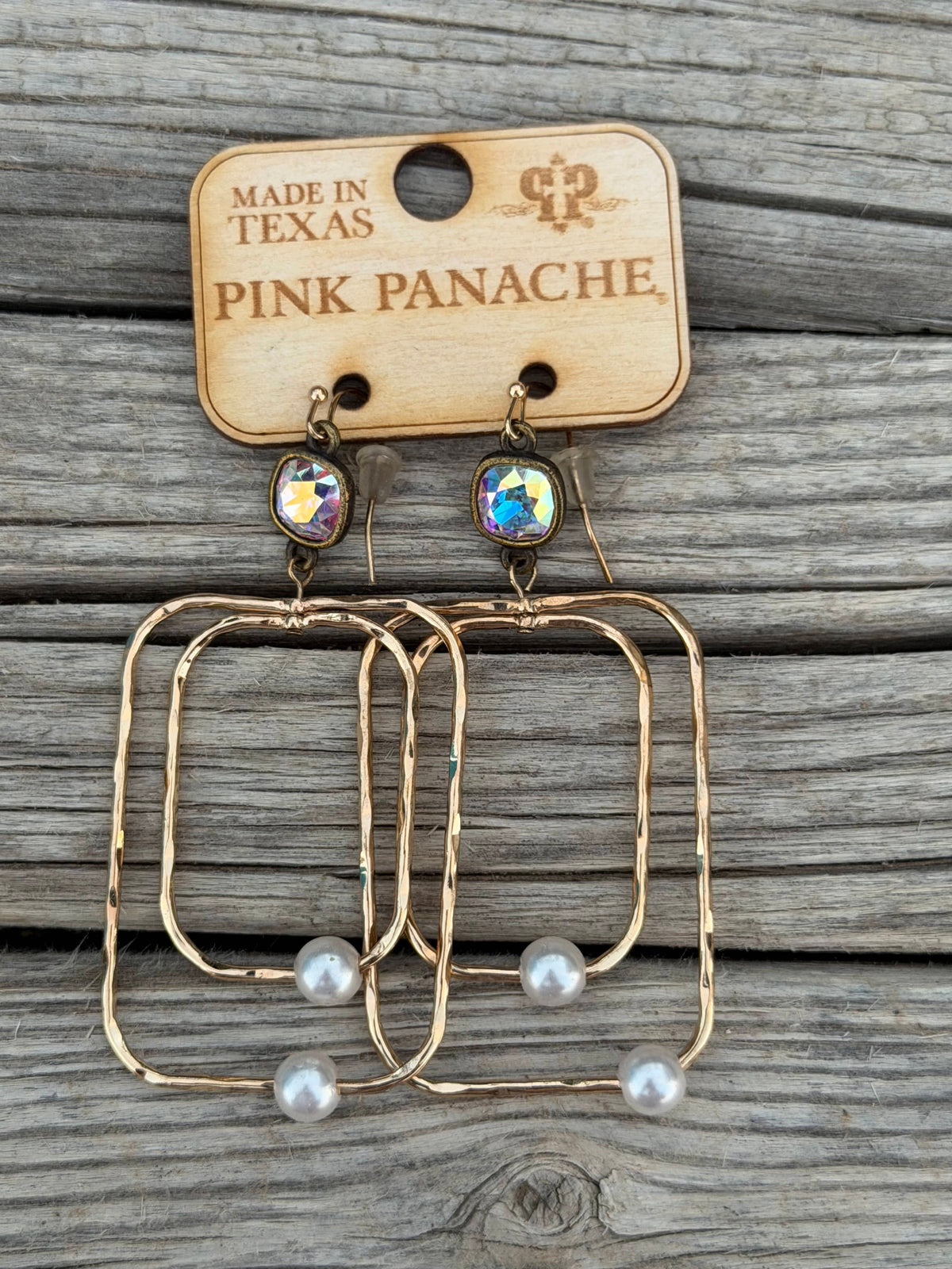 Shop Envi Me Earrings The Pink Panache Gold Rectangles with Pearls Earrings