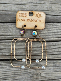 Shop Envi Me Earrings The Pink Panache Gold Rectangles with Pearls Earrings