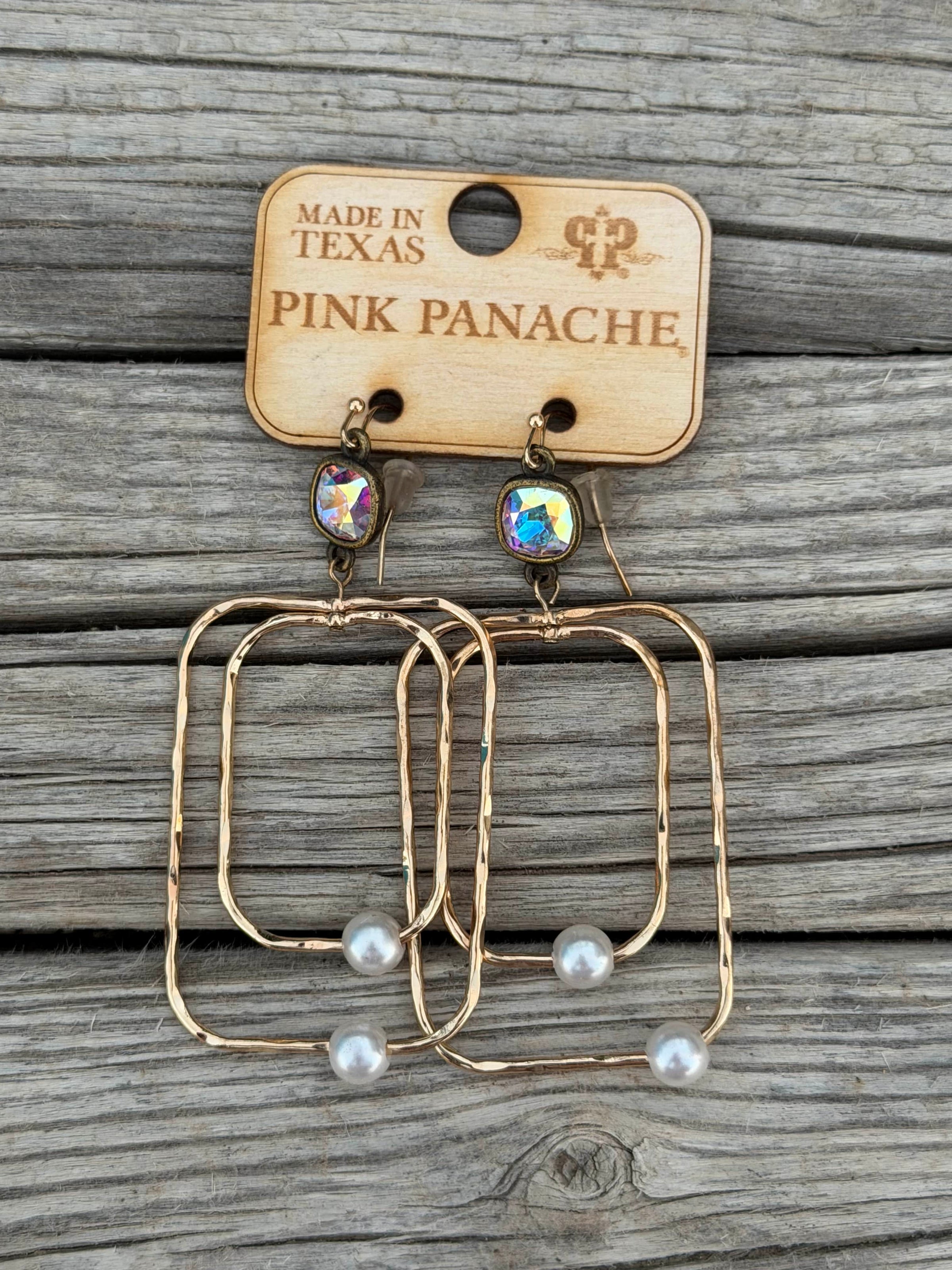Shop Envi Me Earrings The Pink Panache Gold Rectangles with Pearls Earrings