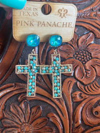 Shop Envi Me Earring Gold The Pink Panache Gold & Turquoise Crystal Cross Drop Earrings