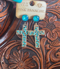 Shop Envi Me Earring Gold The Pink Panache Gold & Turquoise Crystal Cross Drop Earrings