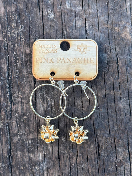 Shop Envi Me Earrings Gold The Pink Panache Holiday Sparkly Gold Bow Earrings