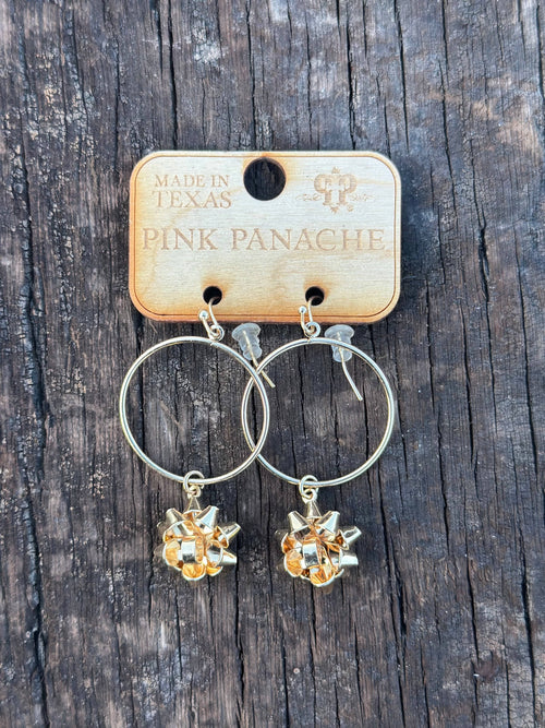 Shop Envi Me Earrings Gold The Pink Panache Holiday Sparkly Gold Bow Earrings