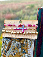 Shop Envi Me Jewelry Stack Bracelet / Pink The Pink Panache Hot Pink & Gold Cross Stack Bracelet Set