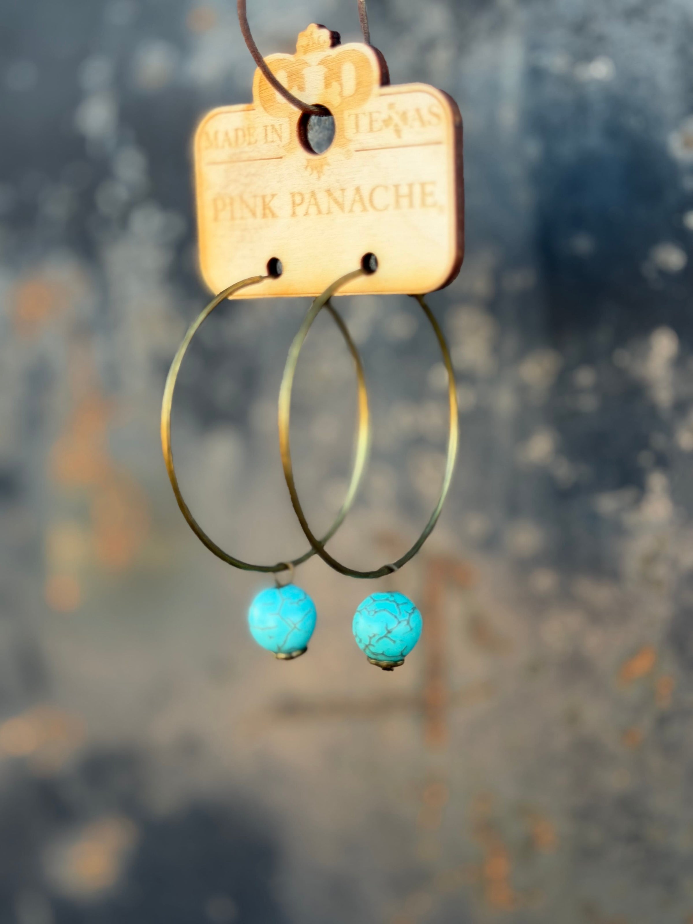 Shop Envi Me Earrings Gold The Pink Panache Old Gold Hoop with Turquoise Drop Earrings