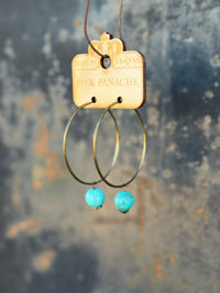 Shop Envi Me Earrings Gold The Pink Panache Old Gold Hoop with Turquoise Drop Earrings