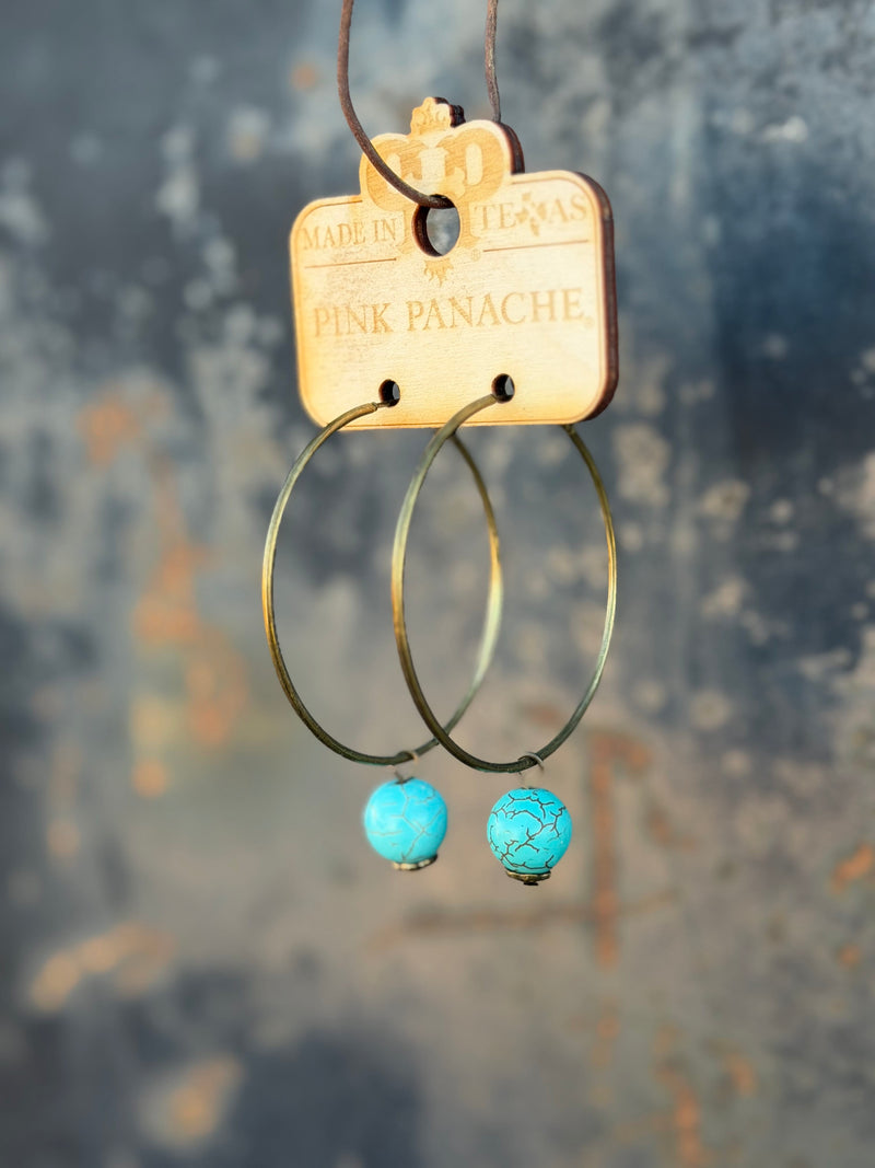 Shop Envi Me Earrings Gold The Pink Panache Old Gold Hoop with Turquoise Drop Earrings