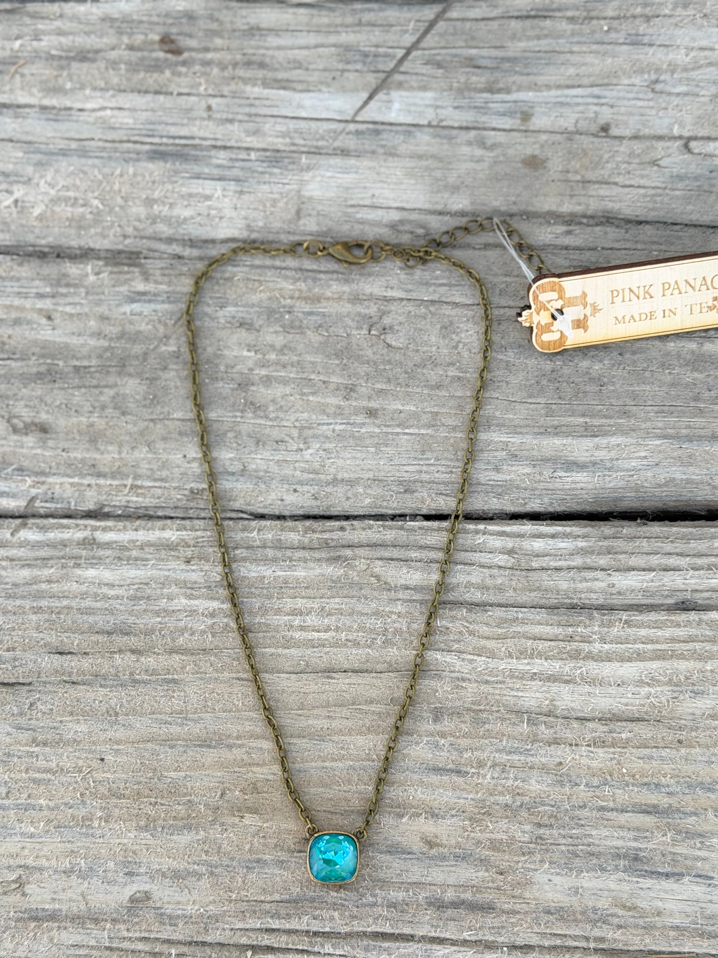 Shop Envi Me Jewelry Necklace / Multi The Pink Panache Old Gold Turquoise Crystal Necklace