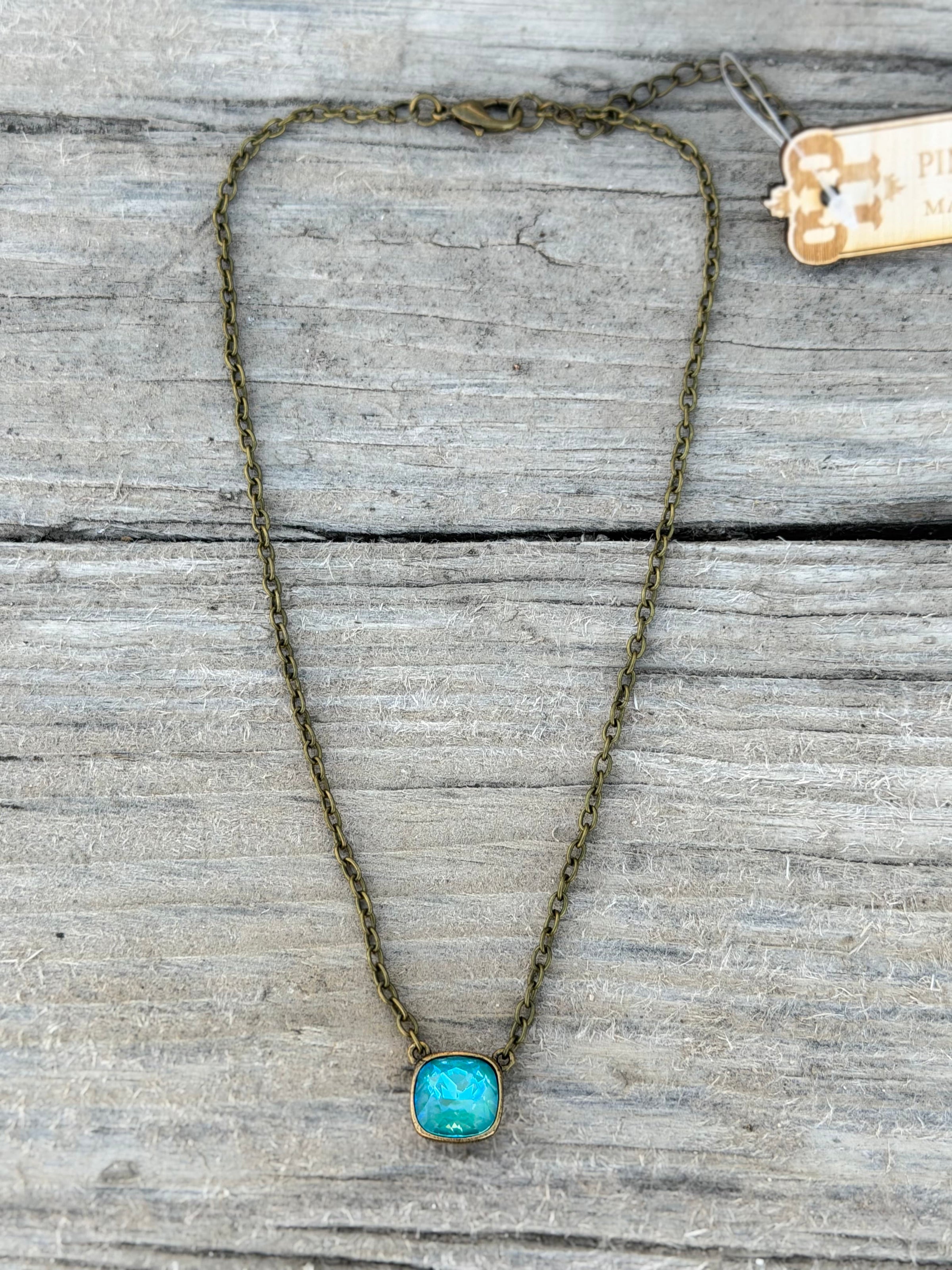 Shop Envi Me Jewelry Necklace / Multi The Pink Panache Old Gold Turquoise Crystal Necklace