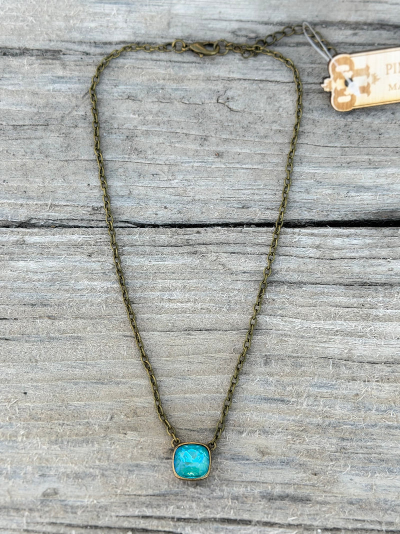 Shop Envi Me Jewelry Necklace / Multi The Pink Panache Old Gold Turquoise Crystal Necklace