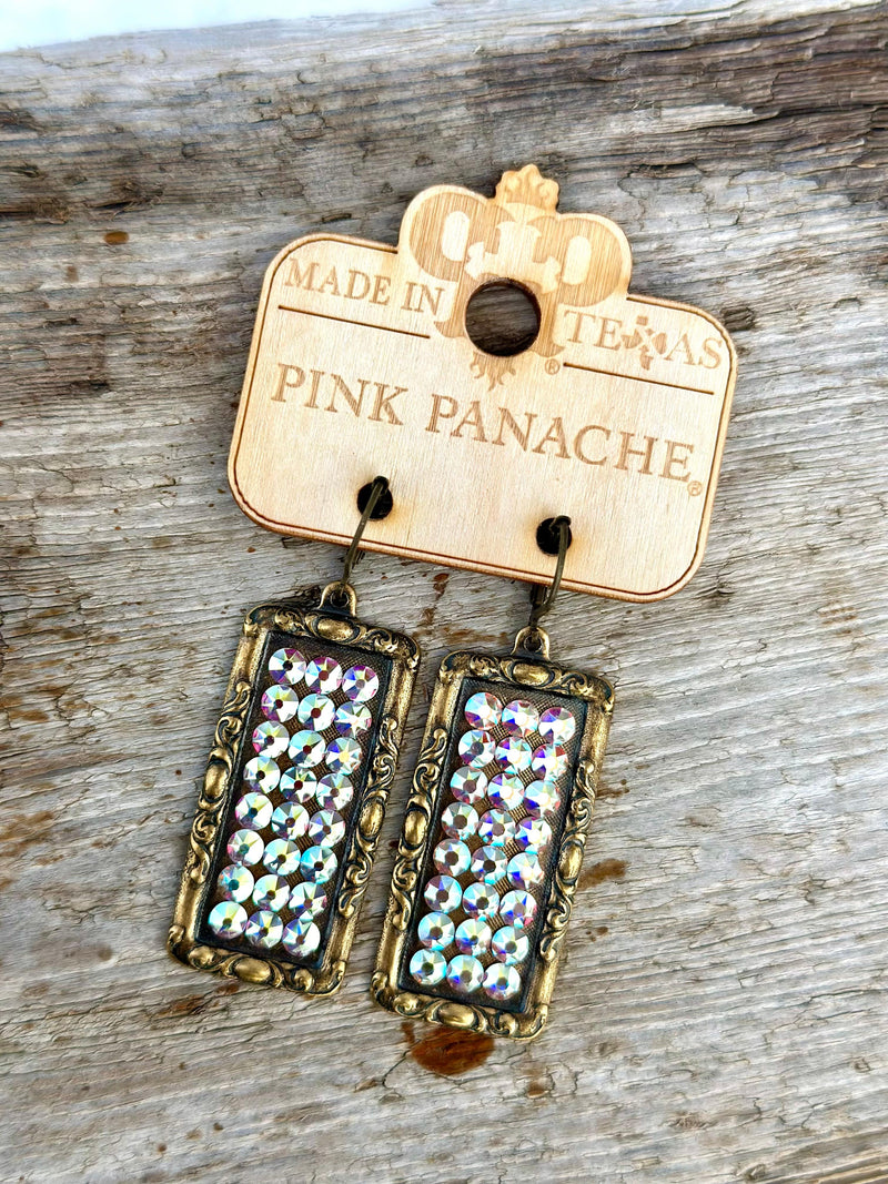 Shop Envi Me Earrings The Pink Panache Old Gold with AB Rectangle Earrings