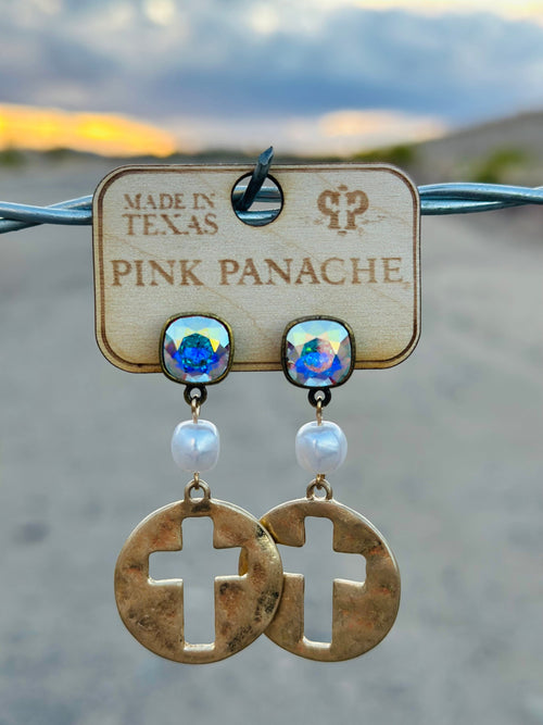 Shop Envi Me Earring The Pink Panache Pearl Drop Gold Cross Earrings