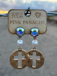 Shop Envi Me Earring The Pink Panache Pearl Drop Gold Cross Earrings