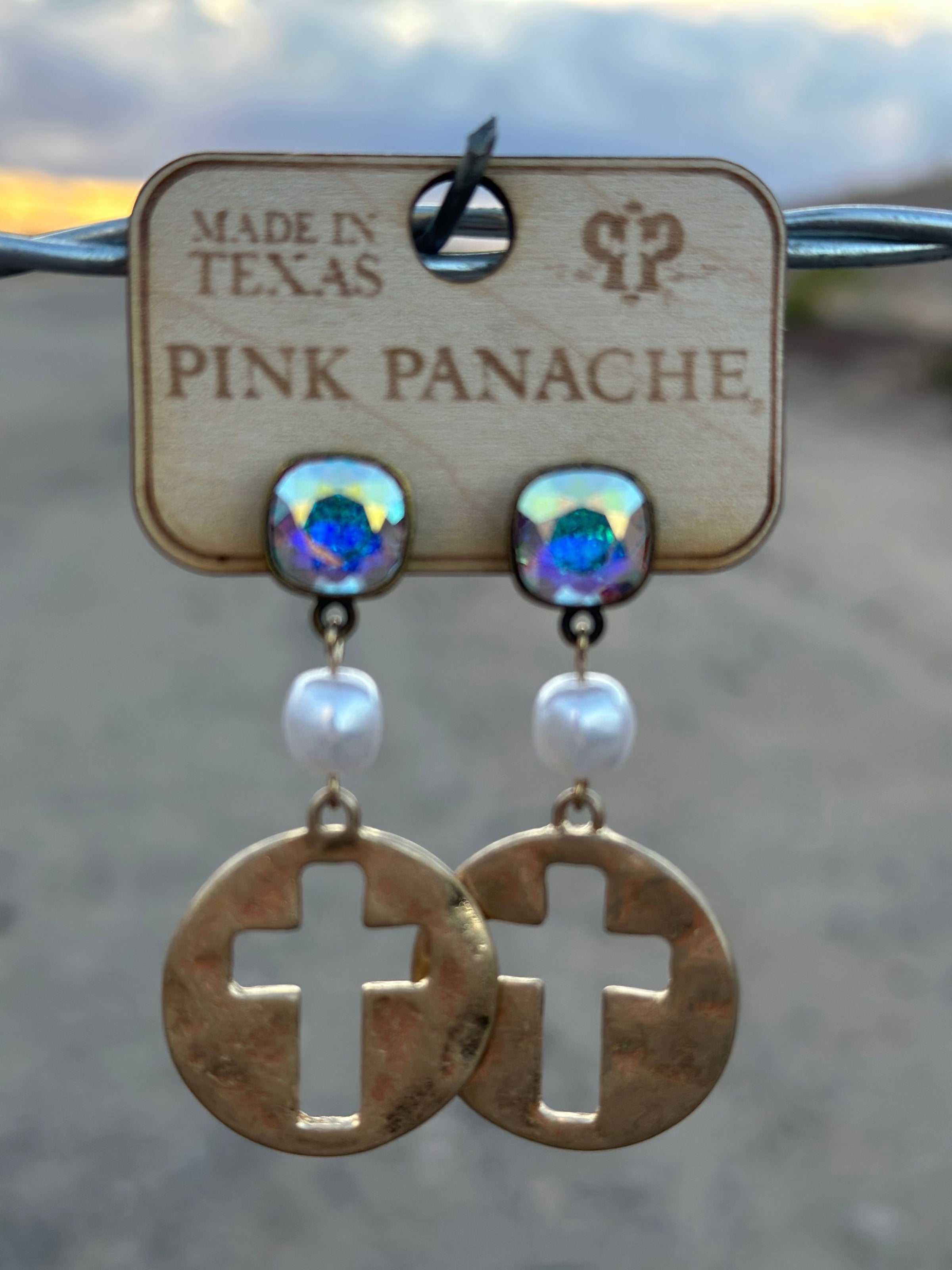 Shop Envi Me Earring The Pink Panache Pearl Drop Gold Cross Earrings