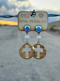 Shop Envi Me Earring The Pink Panache Pearl Drop Gold Cross Earrings