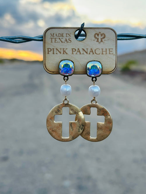 Shop Envi Me Earring The Pink Panache Pearl Drop Gold Cross Earrings